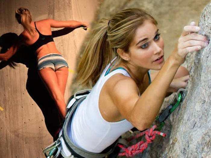 young rock climbing girl