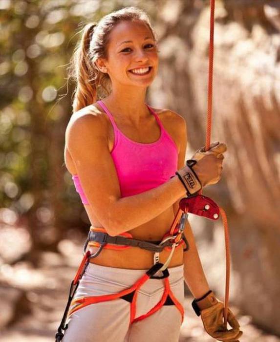 young rock climbing girl