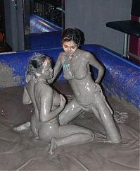 Sport and Fitness: bikini girls mud wrestling