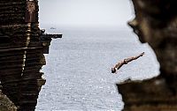 Sport and Fitness: Cliff diving, Portuguese islands of the Azores, Atlantic Ocean