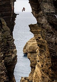 Sport and Fitness: Cliff diving, Portuguese islands of the Azores, Atlantic Ocean