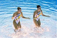 Sport and Fitness: synchronized swimming when upside down underwater