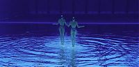 Sport and Fitness: synchronized swimming when upside down underwater