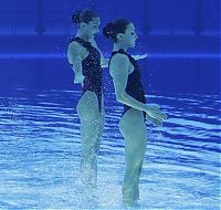 Sport and Fitness: synchronized swimming when upside down underwater