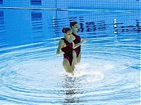 Sport and Fitness: synchronized swimming when upside down underwater