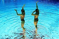 Sport and Fitness: synchronized swimming when upside down underwater