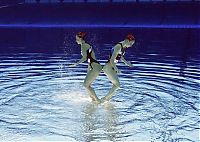 Sport and Fitness: synchronized swimming when upside down underwater