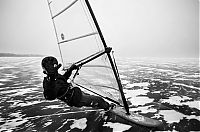 Sport and Fitness: ice windsurfing on a frozen lake