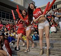 Sport and Fitness: cute football fan girls