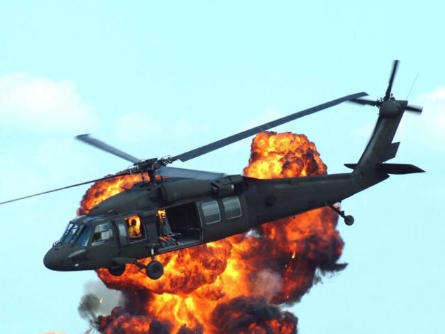 helicopter in action