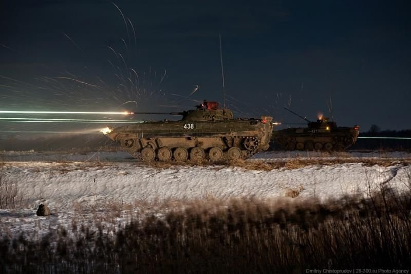 Tank T-80 and BMP-2 in action