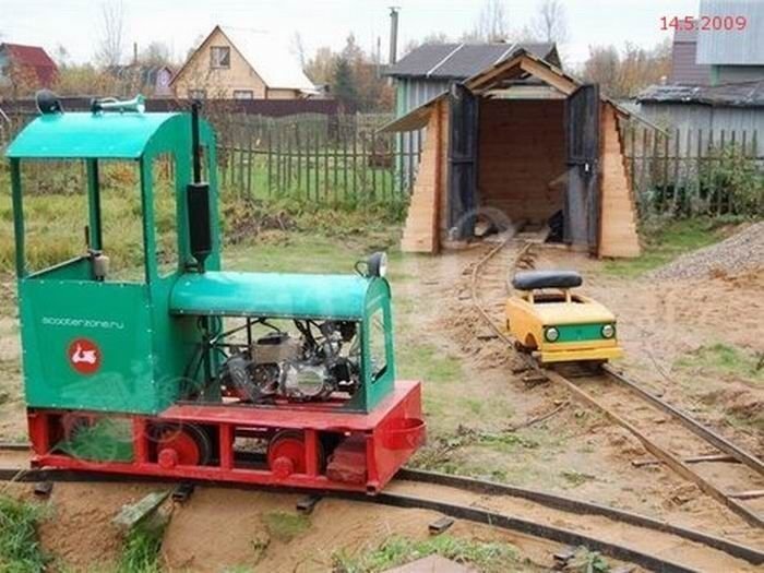 self-made ridable miniature railway