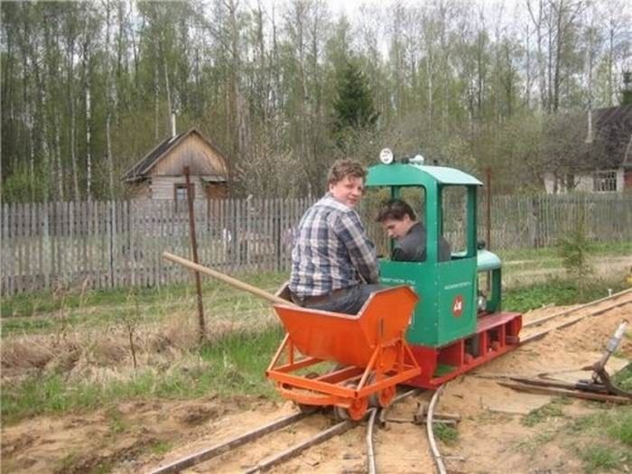 self-made ridable miniature railway