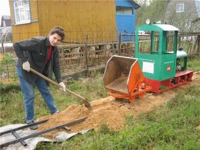 self-made ridable miniature railway