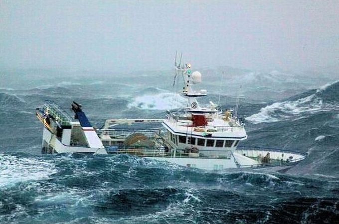 fishing ship in the middle of a storm