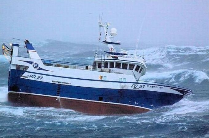 fishing ship in the middle of a storm