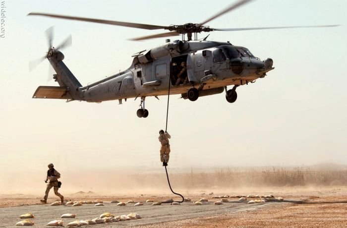 helicopter in action