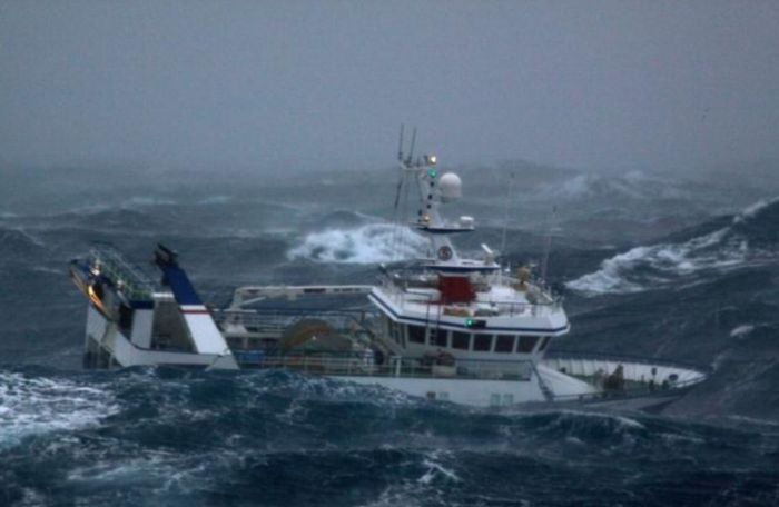 Fishing vessel in the rough waves, North Sea