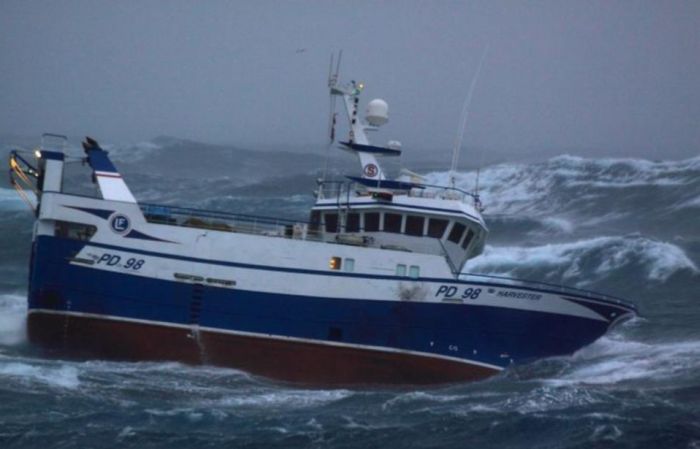 Fishing vessel in the rough waves, North Sea
