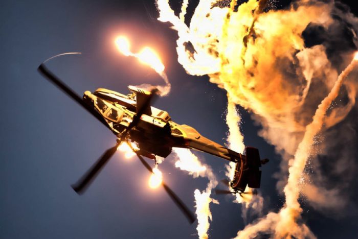 helicopter in action