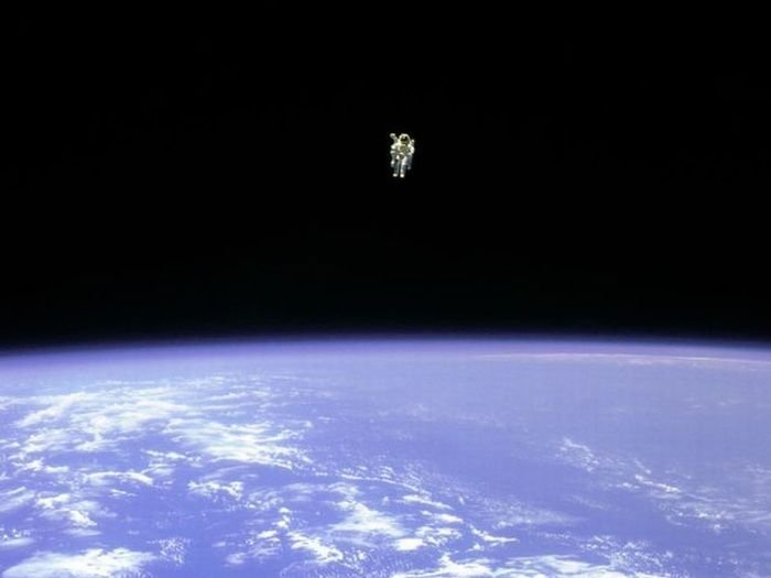 First untethered, free flight, Bruce McCandless II, naval aviator