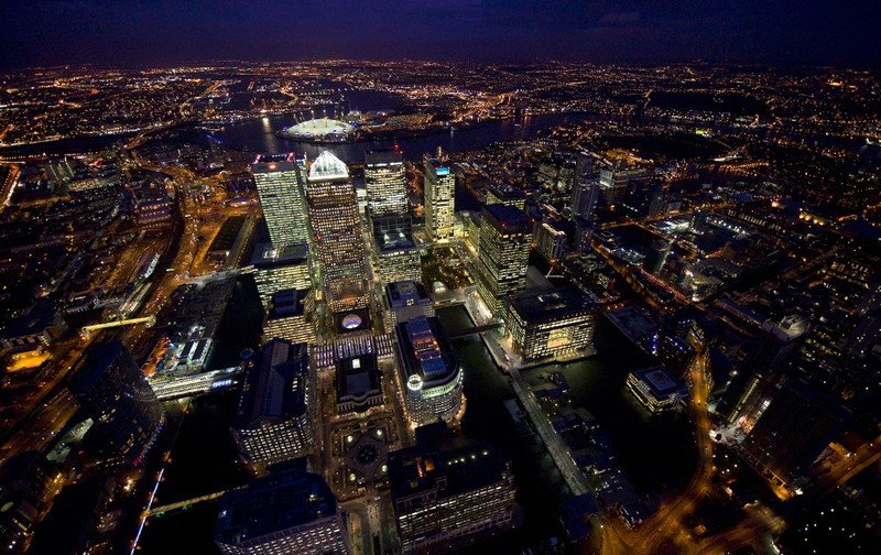 Bird's-eye view of London at night, United Kingdom