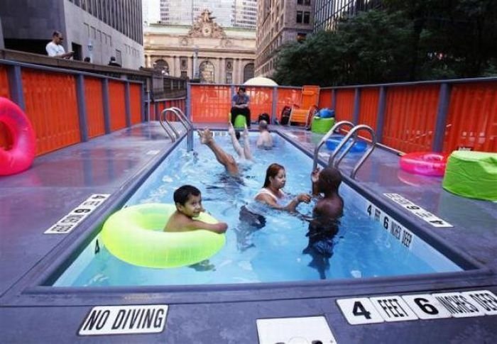 Dumpster swimming pools, Park Avenue, New York City, United States