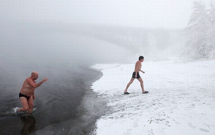 Winter swimming, Krasnoyarsk, Siberia