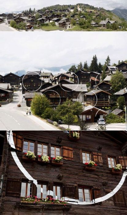 Illusion in small village, Alps