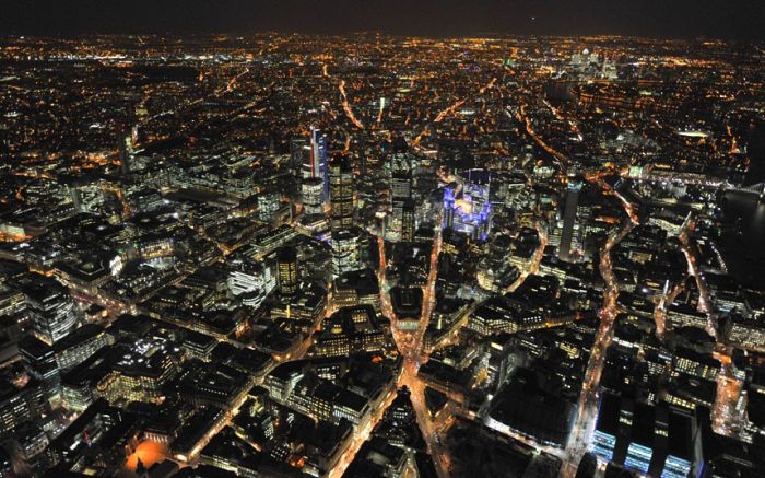 Bird's eye view of Great Britain at night by Jason Hawkes