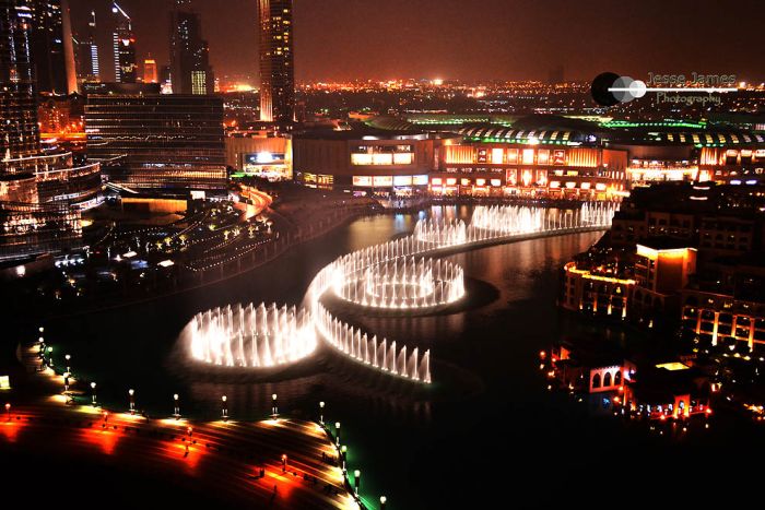 Record fountain system set, Burj Khalifa Lake, Dubai, United Arab Emirates