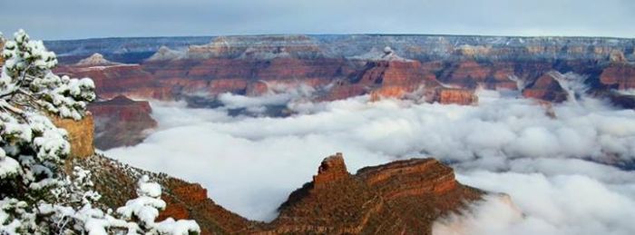 Grand Canyon covered in fog, Arizona, United States