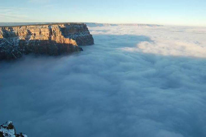 Grand Canyon covered in fog, Arizona, United States