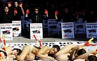 World & Travel: Protest against bull fighting, Madrid, Spain