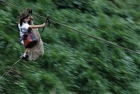 World & Travel: Old pulley system over the abyss, Rio Negro, Colombia