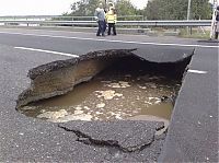 World & Travel: Rainwater sinkhole on highway, Hungary