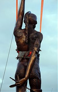 World & Travel: Verity bronze statue of a pregnant woman by Damien Hirst, North Devon, United Kingdom